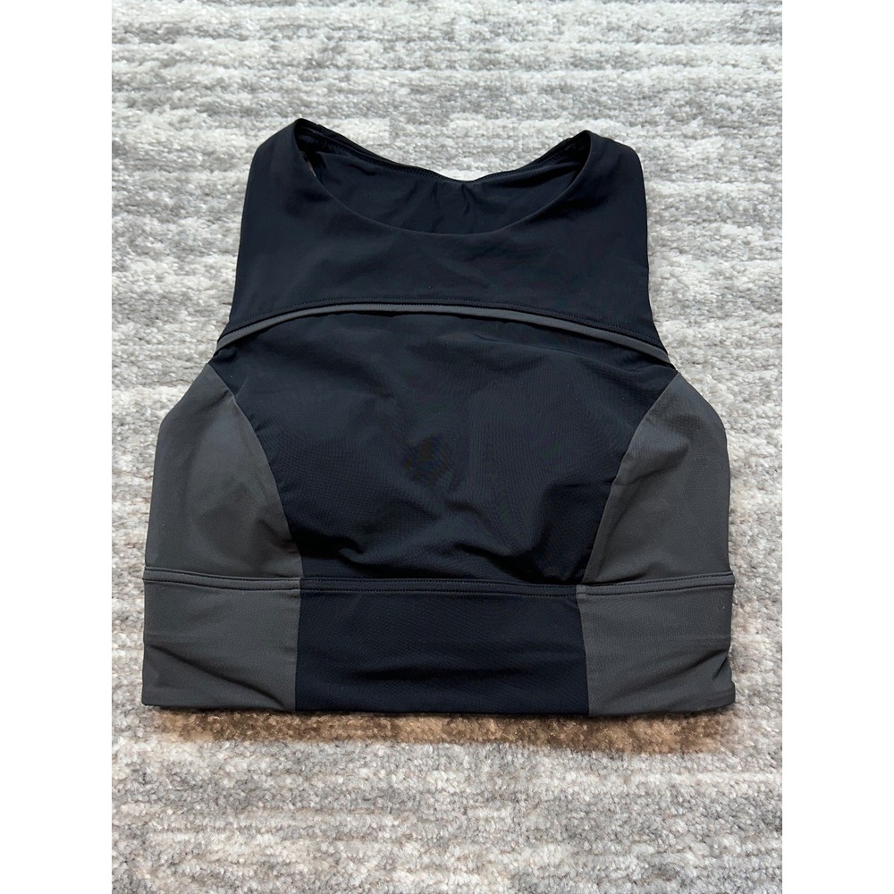 Lululemon Sports Bra Women 4 Black Gray High Neck Racerback LW2DCHS‎